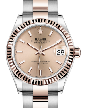 Rolex Lady-Datejust 31 Rose Gold/Steel Rose Index Dial & Fluted Bezel Oyster Bracelet 278271 - Fresh - NY WATCH LAB 