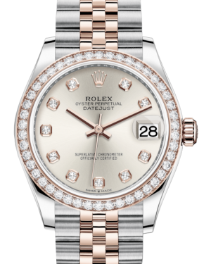 Rolex Lady-Datejust 31 Rose Gold/Steel Silver Diamond Dial & Diamond Bezel Jubilee Bracelet 278381RBR