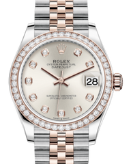 Rolex Lady-Datejust 31 Rose Gold/Steel Silver Diamond Dial & Diamond Bezel Jubilee Bracelet 278381RBR