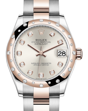Rolex Lady-Datejust 31 Rose Gold/Steel Silver Diamond Dial & Domed Set with Diamonds Bezel Oyster Bracelet 278341RBR