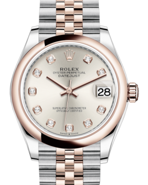 Rolex Lady-Datejust 31 Rose Gold/Steel Silver Diamond Dial & Smooth Domed Bezel Jubilee Bracelet 278241 - Fresh - NY WATCH LAB 