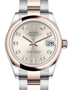Rolex Lady-Datejust 31 Rose Gold/Steel Silver Diamond Dial & Smooth Domed Bezel Oyster Bracelet 278241 - Fresh - NY WATCH LAB 