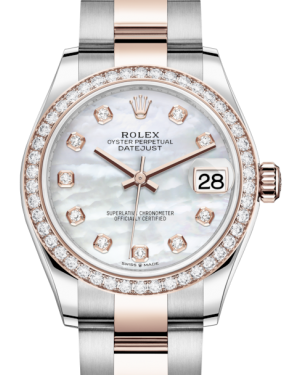 Rolex Lady-Datejust 31 Rose Gold/Steel White Mother of Pearl Diamond Dial & Diamond Bezel Oyster Bracelet 278381RBR