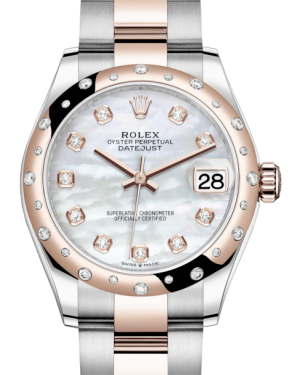 Rolex Lady-Datejust 31 Rose Gold/Steel White Mother of Pearl Diamond Dial & Domed Set with Diamonds Bezel Oyster Bracelet 278341RBR