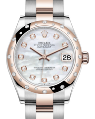 Rolex Lady-Datejust 31 Rose Gold/Steel White Mother of Pearl Diamond Dial & Domed Set with Diamonds Bezel Oyster Bracelet 278341RBR