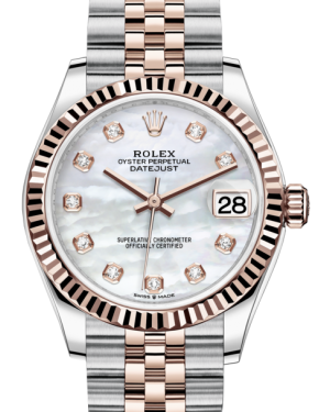 Rolex Lady-Datejust 31 Rose Gold/Steel White Mother of Pearl Diamond Dial & Fluted Bezel Jubilee Bracelet 278271
