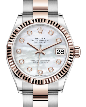 Rolex Lady-Datejust 31 Rose Gold/Steel White Mother of Pearl Diamond Dial & Fluted Bezel Oyster Bracelet 278271 - Fresh - NY WATCH LAB 