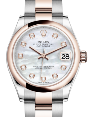 Rolex Lady-Datejust 31 Rose Gold/Steel White Mother of Pearl Diamond Dial & Smooth Domed Bezel Oyster Bracelet 278241 - Fresh - NY WATCH LAB 
