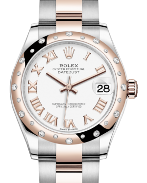 Rolex Lady-Datejust 31 Rose Gold/Steel White Roman Dial & Domed Set with Diamonds Bezel Oyster Bracelet 278341RBR - Fresh - NY WATCH LAB 