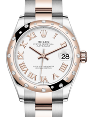 Rolex Lady-Datejust 31 Rose Gold/Steel White Roman Dial & Domed Set with Diamonds Bezel Oyster Bracelet 278341RBR - Fresh - NY WATCH LAB 