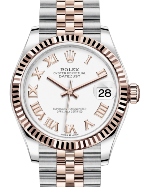 Rolex Lady-Datejust 31 Rose Gold/Steel White Roman Dial & Fluted Bezel Jubilee Bracelet 278271 - Fresh - NY WATCH LAB 