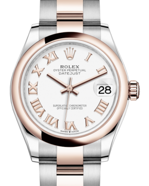 Rolex Lady-Datejust 31 Rose Gold/Steel White Roman Dial & Smooth Domed Bezel Oyster Bracelet 278241 - Fresh - NY WATCH LAB 