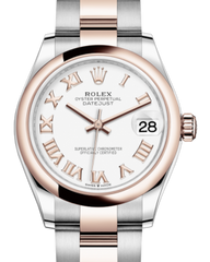 Rolex Lady-Datejust 31 Rose Gold/Steel White Roman Dial & Smooth Domed Bezel Oyster Bracelet 278241 - Fresh - NY WATCH LAB 