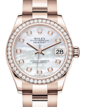 Rolex Lady-Datejust 31 Rose Gold White Mother of Pearl Diamond Dial & Diamond Bezel Oyster Bracelet 278285RBR