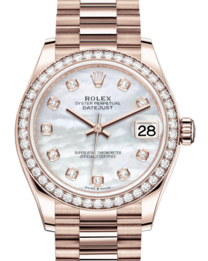 Rolex Lady-Datejust 31 Rose Gold White Mother of Pearl Diamond Dial & Diamond Bezel President Bracelet 278285RBR