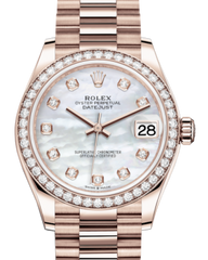 Rolex Lady-Datejust 31 Rose Gold White Mother of Pearl Diamond Dial & Diamond Bezel President Bracelet 278285RBR