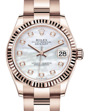 Rolex Lady-Datejust 31 Rose Gold White Mother of Pearl Diamond Dial & Fluted Bezel Oyster Bracelet 278275