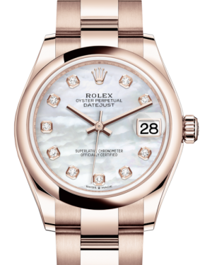 Rolex Lady-Datejust 31 Rose Gold White Mother of Pearl Diamond Dial & Smooth Domed Bezel Oyster Bracelet 278245