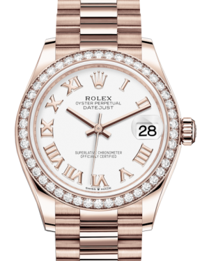 Rolex Lady-Datejust 31 Rose Gold White Roman Dial & Diamond Bezel President Bracelet 278285RBR
