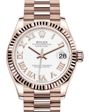 Rolex Lady-Datejust 31 Rose Gold White Roman Dial & Fluted Bezel President Bracelet 278275
