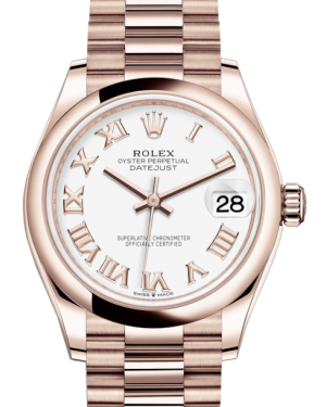 Rolex Lady-Datejust 31 Rose Gold White Roman Dial & Smooth Domed Bezel President Bracelet 278275