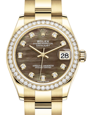 Rolex Lady-Datejust 31 Yellow Gold Black Mother of Pearl Diamond Dial & Diamond Bezel Oyster Bracelet 278288RBR