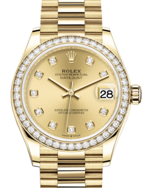 Rolex Lady-Datejust 31 Yellow Gold Champagne Diamond Dial & Diamond Bezel President Bracelet 278288RBR