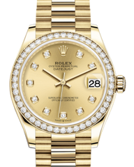 Rolex Lady-Datejust 31 Yellow Gold Champagne Diamond Dial & Diamond Bezel President Bracelet 278288RBR