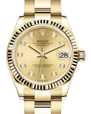 Rolex Lady-Datejust 31 Yellow Gold Champagne Diamond Dial & Fluted Bezel Oyster Bracelet 278278