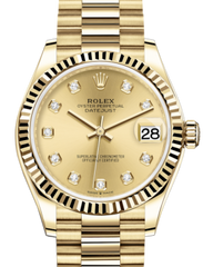 Rolex Lady-Datejust 31 Yellow Gold Champagne Diamond Dial & Fluted Bezel President Bracelet 278278