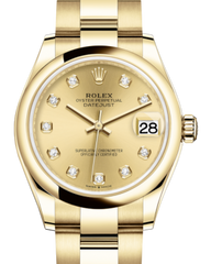 Rolex Lady-Datejust 31 Yellow Gold Champagne Diamond Dial & Smooth Domed Bezel Oyster Bracelet 278248