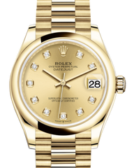 Rolex Lady-Datejust 31 Yellow Gold Champagne Diamond Dial & Smooth Domed Bezel President Bracelet 278248