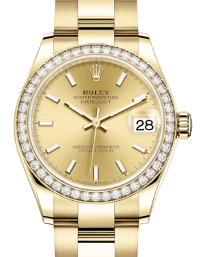 Rolex Lady-Datejust 31 Yellow Gold Champagne Index Dial & Diamond Bezel Oyster Bracelet 278288RBR