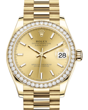 Rolex Lady-Datejust 31 Yellow Gold Champagne Index Dial & Diamond Bezel President Bracelet 278288RBR