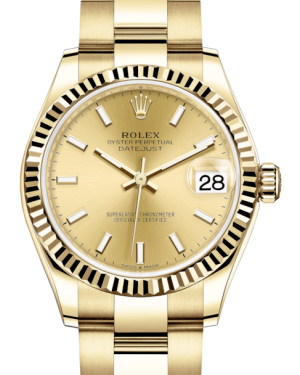 Rolex Lady-Datejust 31 Yellow Gold Champagne Index Dial & Fluted Bezel Oyster Bracelet 278278