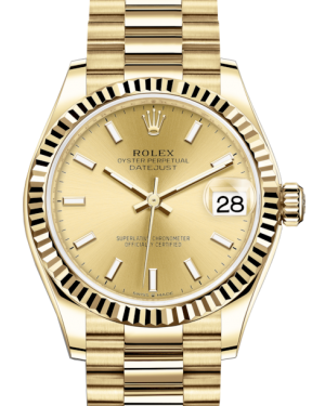 Rolex Lady-Datejust 31 Yellow Gold Champagne Index Dial & Fluted Bezel President Bracelet 278278