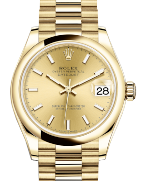 Rolex Lady-Datejust 31 Yellow Gold Champagne Index Dial & Smooth Domed Bezel President Bracelet 278248