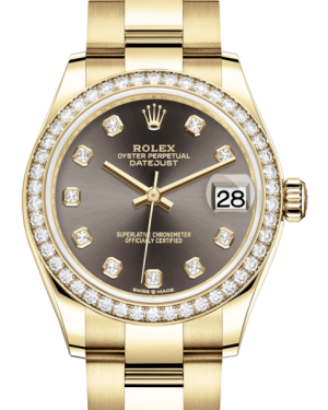 Rolex Lady-Datejust 31 Yellow Gold Dark Grey Diamond Dial & Diamond Bezel Oyster Bracelet 278288RBR
