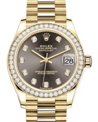 Rolex Lady-Datejust 31 Yellow Gold Dark Grey Diamond Dial & Diamond Bezel President Bracelet 278288RBR