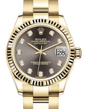 Rolex Lady-Datejust 31 Yellow Gold Dark Grey Diamond Dial & Fluted Bezel Oyster Bracelet 278278