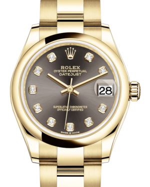 Rolex Lady-Datejust 31 Yellow Gold Dark Grey Diamond Dial & Smooth Domed Bezel Oyster Bracelet 278248