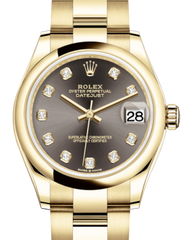 Rolex Lady-Datejust 31 Yellow Gold Dark Grey Diamond Dial & Smooth Domed Bezel Oyster Bracelet 278248