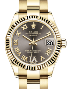 Rolex Lady-Datejust 31 Yellow Gold Dark Grey Roman Diamond VI Dial & Fluted Bezel Oyster Bracelet 278278