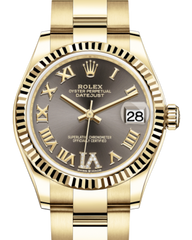 Rolex Lady-Datejust 31 Yellow Gold Dark Grey Roman Diamond VI Dial & Fluted Bezel Oyster Bracelet 278278