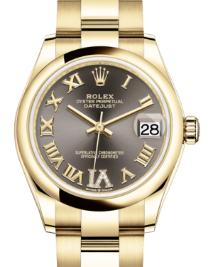 Rolex Lady-Datejust 31 Yellow Gold Dark Grey Roman Diamond VI Dial & Smooth Domed Bezel Oyster Bracelet 278248