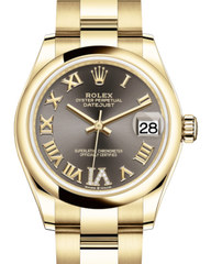 Rolex Lady-Datejust 31 Yellow Gold Dark Grey Roman Diamond VI Dial & Smooth Domed Bezel Oyster Bracelet 278248