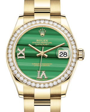 Rolex Lady-Datejust 31 Yellow Gold Malachite Roman Diamond VI Dial & Diamond Bezel Oyster Bracelet 278288RBR