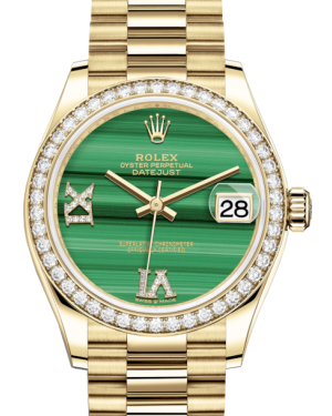 Rolex Lady-Datejust 31 Yellow Gold Malachite Roman Diamond VI Dial & Diamond Bezel President Bracelet 278288RBR
