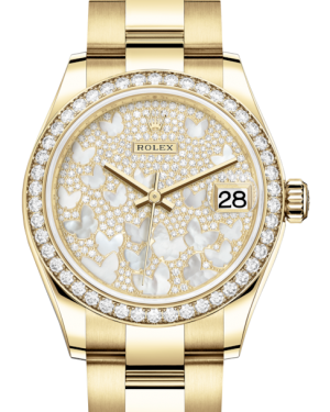 Rolex Lady-Datejust 31 Yellow Gold Mother of Pearl Butterfly Diamond Paved Dial & Diamond Bezel Oyster Bracelet 278288RBR