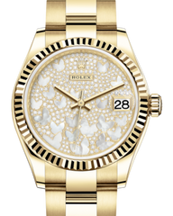 Rolex Lady-Datejust 31 Yellow Gold Mother of Pearl Butterfly Diamond Paved Dial & Fluted Bezel Oyster Bracelet 278278